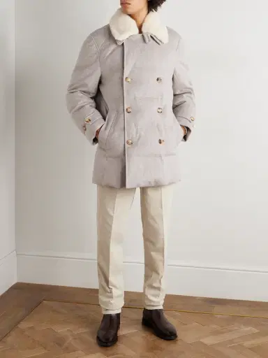Brunello Cucinelli Double-Breasted Shearling-Trimmed Quilted Cashmere Down Coat - Men | Thumbnail 2 Brunello Cucinelli Double-Breasted Shearling-Trimmed Quilted Cashmere Down Coat - Men | Thumbnail 2