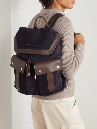 Brunello Cucinelli Leather-Trimmed Suede Backpack - Men | Thumbnail 2 Brunello Cucinelli Leather-Trimmed Suede Backpack - Men | Thumbnail 2