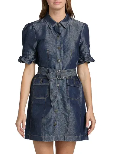 Cinq à Sept Women's Nolita Shimmer Denim Belted Minidress | Thumbnail 3 Cinq à Sept Women's Nolita Shimmer Denim Belted Minidress | Thumbnail 3