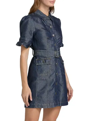 Cinq à Sept Women's Nolita Shimmer Denim Belted Minidress | Thumbnail 4 Cinq à Sept Women's Nolita Shimmer Denim Belted Minidress | Thumbnail 4