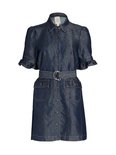 Cinq à Sept Women's Nolita Shimmer Denim Belted Minidress | Thumbnail 1 Cinq à Sept Women's Nolita Shimmer Denim Belted Minidress | Thumbnail 1