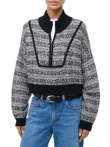 Staud Women's Hampton Patterned Half-Zip Crop Sweater - Telluride | Thumbnail 3 Staud Women's Hampton Patterned Half-Zip Crop Sweater - Telluride | Thumbnail 3