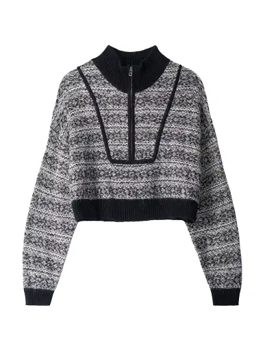 Staud Women's Hampton Patterned Half-Zip Crop Sweater - Telluride | Thumbnail 1 Staud Women's Hampton Patterned Half-Zip Crop Sweater - Telluride | Thumbnail 1