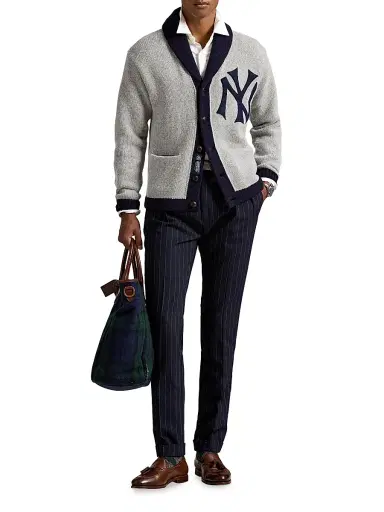 Polo Ralph Lauren Men's Yankees Wool-Blend Shawl Cardigan - Grey Combo | Thumbnail 2 Polo Ralph Lauren Men's Yankees Wool-Blend Shawl Cardigan - Grey Combo | Thumbnail 2