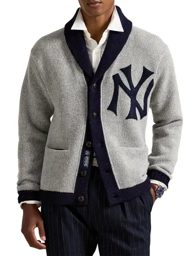 Polo Ralph Lauren Men's Yankees Wool-Blend Shawl Cardigan - Grey Combo | Thumbnail 3 Polo Ralph Lauren Men's Yankees Wool-Blend Shawl Cardigan - Grey Combo | Thumbnail 3