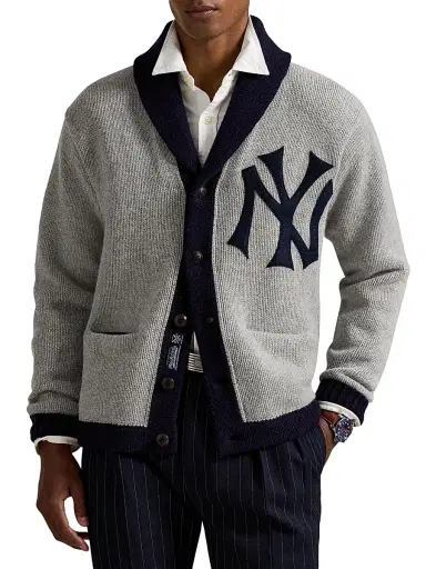 Polo Ralph Lauren Men's Yankees Wool-Blend Shawl Cardigan - Grey Combo | Thumbnail 6 Polo Ralph Lauren Men's Yankees Wool-Blend Shawl Cardigan - Grey Combo | Thumbnail 6