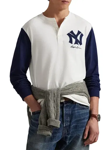 Polo Ralph Lauren Men's New York Yankees Henley Shirt - Deckwash White Newport Navy | Thumbnail 3 Polo Ralph Lauren Men's New York Yankees Henley Shirt - Deckwash White Newport Navy | Thumbnail 3