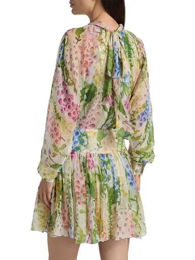 Oscar de la Renta Women's Sheer Foxgloves Silk Chiffon Long-Sleeve Minidress - White Multi | Thumbnail 5 Oscar de la Renta Women's Sheer Foxgloves Silk Chiffon Long-Sleeve Minidress - White Multi | Thumbnail 5