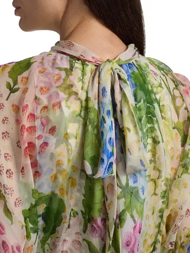 Oscar de la Renta Women's Sheer Foxgloves Silk Chiffon Long-Sleeve Minidress - White Multi | Thumbnail 6 Oscar de la Renta Women's Sheer Foxgloves Silk Chiffon Long-Sleeve Minidress - White Multi | Thumbnail 6