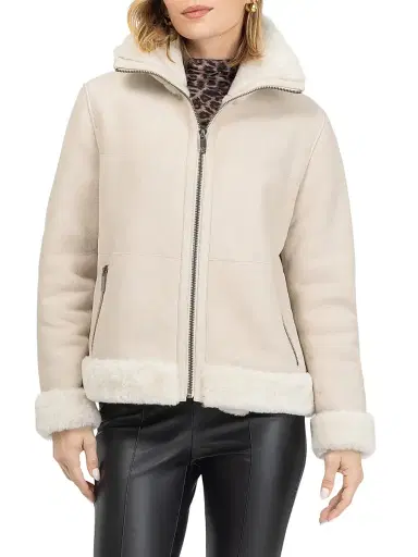 Gorski Women's Merino Shearling Lamb Zip Coat - Beige | Thumbnail 2 Gorski Women's Merino Shearling Lamb Zip Coat - Beige | Thumbnail 2