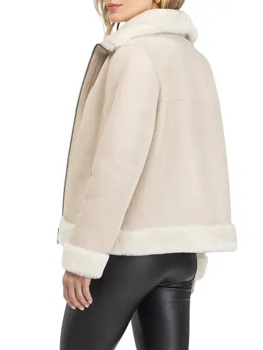 Gorski Women's Merino Shearling Lamb Zip Coat - Beige | Thumbnail 3 Gorski Women's Merino Shearling Lamb Zip Coat - Beige | Thumbnail 3