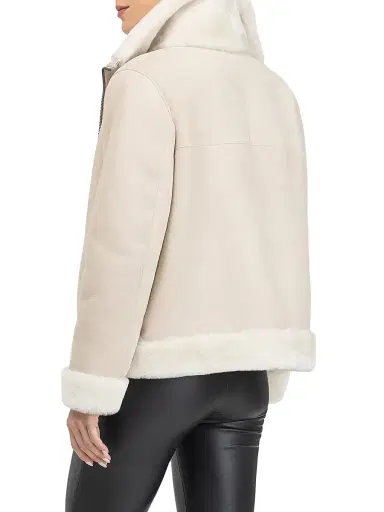 Gorski Women's Merino Shearling Lamb Zip Coat - Beige | Thumbnail 4 Gorski Women's Merino Shearling Lamb Zip Coat - Beige | Thumbnail 4