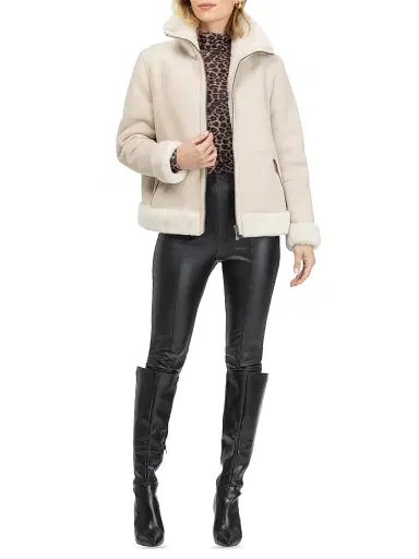Gorski Women's Merino Shearling Lamb Zip Coat - Beige | Thumbnail 5 Gorski Women's Merino Shearling Lamb Zip Coat - Beige | Thumbnail 5