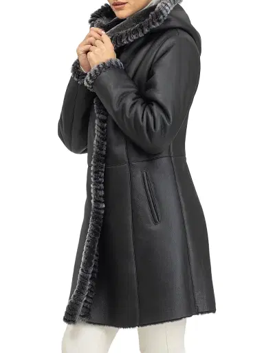 Gorski Women's Merino Shearling Lamb Parka with Whipstitch Trim - Black Brisa | Thumbnail 3 Gorski Women's Merino Shearling Lamb Parka with Whipstitch Trim - Black Brisa | Thumbnail 3