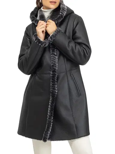 Gorski Women's Merino Shearling Lamb Parka with Whipstitch Trim - Black Brisa | Thumbnail 5 Gorski Women's Merino Shearling Lamb Parka with Whipstitch Trim - Black Brisa | Thumbnail 5