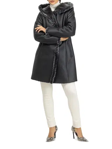 Gorski Women's Merino Shearling Lamb Parka with Whipstitch Trim - Black Brisa | Thumbnail 6 Gorski Women's Merino Shearling Lamb Parka with Whipstitch Trim - Black Brisa | Thumbnail 6