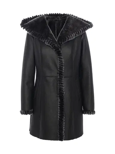 Gorski Women's Merino Shearling Lamb Parka with Whipstitch Trim - Black Brisa | Thumbnail 1 Gorski Women's Merino Shearling Lamb Parka with Whipstitch Trim - Black Brisa | Thumbnail 1