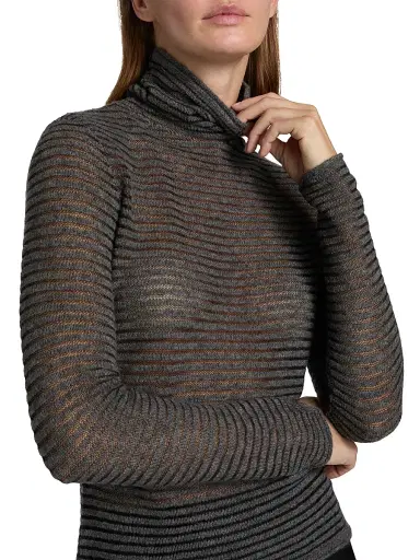 Proenza Schouler White Label Women's Hailey Funnel Neck Sweater - Grey Black | Thumbnail 6 Proenza Schouler White Label Women's Hailey Funnel Neck Sweater - Grey Black | Thumbnail 6