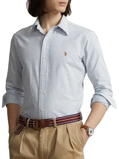 Polo Ralph Lauren Men's Striped Cotton Custom-Fit Oxford Shirt - Blue White Stripe | Thumbnail 3 Polo Ralph Lauren Men's Striped Cotton Custom-Fit Oxford Shirt - Blue White Stripe | Thumbnail 3
