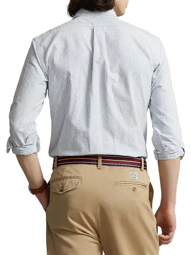 Polo Ralph Lauren Men's Striped Cotton Custom-Fit Oxford Shirt - Blue White Stripe | Thumbnail 4 Polo Ralph Lauren Men's Striped Cotton Custom-Fit Oxford Shirt - Blue White Stripe | Thumbnail 4