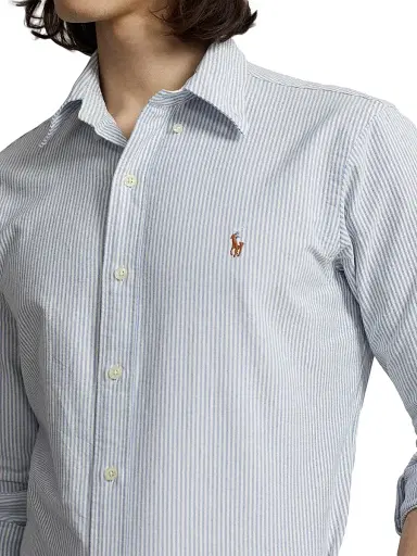 Polo Ralph Lauren Men's Striped Cotton Custom-Fit Oxford Shirt - Blue White Stripe | Thumbnail 6 Polo Ralph Lauren Men's Striped Cotton Custom-Fit Oxford Shirt - Blue White Stripe | Thumbnail 6