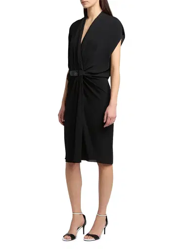 Giorgio Armani Women's Silk Gathered Midi-Dress - Black - Size 8 | Thumbnail 3 Giorgio Armani Women's Silk Gathered Midi-Dress - Black - Size 8 | Thumbnail 3