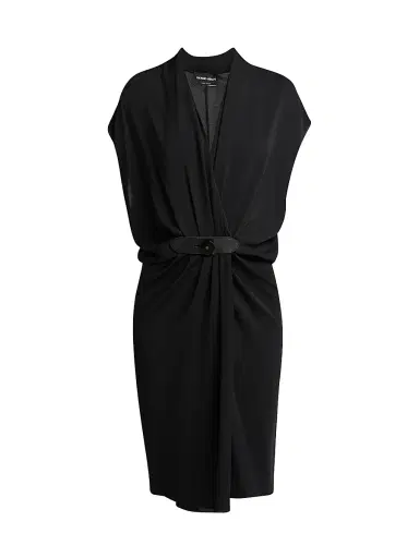 Giorgio Armani Women's Silk Gathered Midi-Dress - Black - Size 8 | Thumbnail 1 Giorgio Armani Women's Silk Gathered Midi-Dress - Black - Size 8 | Thumbnail 1