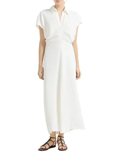 Brunello Cucinelli Women's Viscose and Linen Fluid Twill Dress with Monili | Thumbnail 2 Brunello Cucinelli Women's Viscose and Linen Fluid Twill Dress with Monili | Thumbnail 2