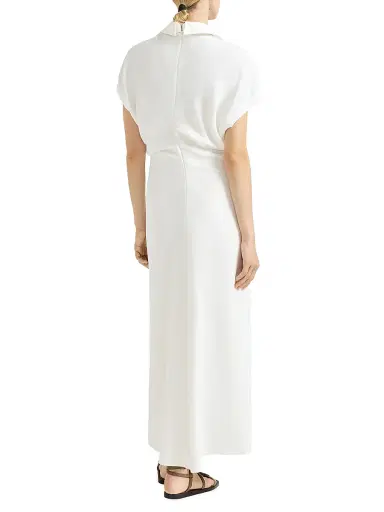 Brunello Cucinelli Women's Viscose and Linen Fluid Twill Dress with Monili | Thumbnail 3 Brunello Cucinelli Women's Viscose and Linen Fluid Twill Dress with Monili | Thumbnail 3