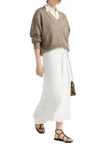 Brunello Cucinelli Women's Viscose and Linen Fluid Twill Dress with Monili | Thumbnail 4 Brunello Cucinelli Women's Viscose and Linen Fluid Twill Dress with Monili | Thumbnail 4