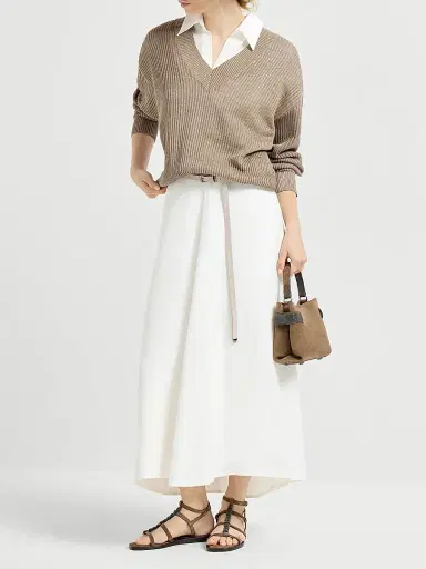 Brunello Cucinelli Women's Viscose and Linen Fluid Twill Dress with Monili | Thumbnail 6 Brunello Cucinelli Women's Viscose and Linen Fluid Twill Dress with Monili | Thumbnail 6