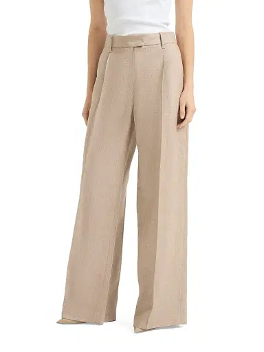 Brunello Cucinelli Women's Sparkling Linen Twill Loose Pleated Trousers with Monili | Thumbnail 2 Brunello Cucinelli Women's Sparkling Linen Twill Loose Pleated Trousers with Monili | Thumbnail 2