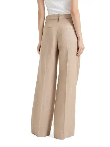 Brunello Cucinelli Women's Sparkling Linen Twill Loose Pleated Trousers with Monili | Thumbnail 3 Brunello Cucinelli Women's Sparkling Linen Twill Loose Pleated Trousers with Monili | Thumbnail 3