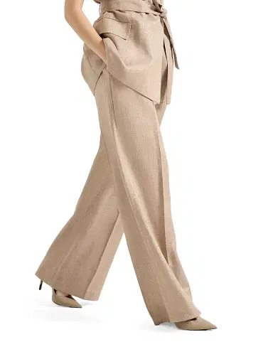 Brunello Cucinelli Women's Sparkling Linen Twill Loose Pleated Trousers with Monili | Thumbnail 4 Brunello Cucinelli Women's Sparkling Linen Twill Loose Pleated Trousers with Monili | Thumbnail 4