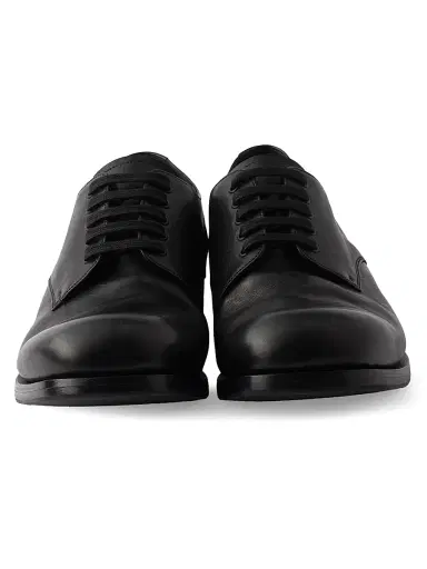Prada Men's Antiqued Leather Laced Derby Shoes - Black | Thumbnail 2 Prada Men's Antiqued Leather Laced Derby Shoes - Black | Thumbnail 2