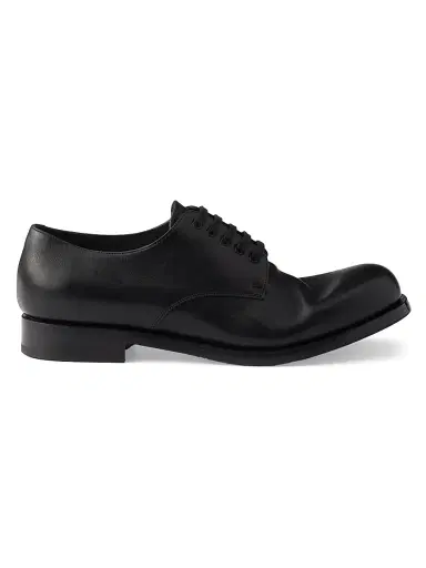 Prada Men's Antiqued Leather Laced Derby Shoes - Black | Thumbnail 1 Prada Men's Antiqued Leather Laced Derby Shoes - Black | Thumbnail 1