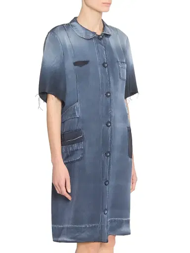 Maison Margiela Women's Industrial Satin Button-Front Knee-Length Dress - Corrosed Blue | Thumbnail 4 Maison Margiela Women's Industrial Satin Button-Front Knee-Length Dress - Corrosed Blue | Thumbnail 4