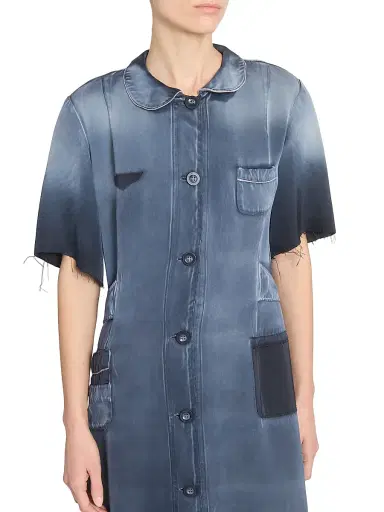 Maison Margiela Women's Industrial Satin Button-Front Knee-Length Dress - Corrosed Blue | Thumbnail 6 Maison Margiela Women's Industrial Satin Button-Front Knee-Length Dress - Corrosed Blue | Thumbnail 6