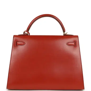 HERMÈS Vintage Hermes "Kimono" Kelly Sellier 32 Brique Box and Embroidered Silk Gold Hardware | Thumbnail 4 HERMÈS Vintage Hermes "Kimono" Kelly Sellier 32 Brique Box and Embroidered Silk Gold Hardware | Thumbnail 4