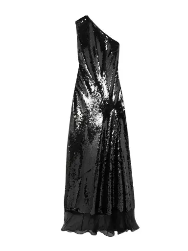 Stella McCartney One-shoulder Chiffon-trimmed Sequined Tulle Gown | Thumbnail 1 Stella McCartney One-shoulder Chiffon-trimmed Sequined Tulle Gown | Thumbnail 1