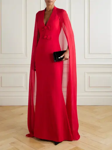 Elie Saab Cape-effect Bow-embellished Crepe Gown | Thumbnail 2 Elie Saab Cape-effect Bow-embellished Crepe Gown | Thumbnail 2