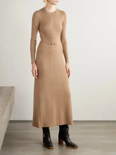 Gabriela Hearst Imagene Belted Ribbed Pointelle-knit Wool Midi Dress | Thumbnail 3 Gabriela Hearst Imagene Belted Ribbed Pointelle-knit Wool Midi Dress | Thumbnail 3