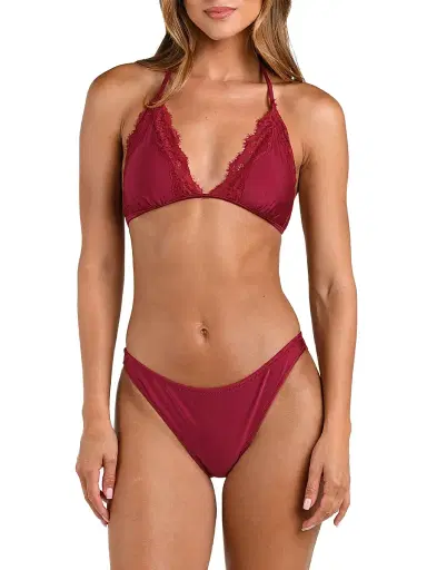 L'AGENCE Women's Annabelle Halterneck Triangle Bikini Top - Black Cherry | Thumbnail 3 L'AGENCE Women's Annabelle Halterneck Triangle Bikini Top - Black Cherry | Thumbnail 3