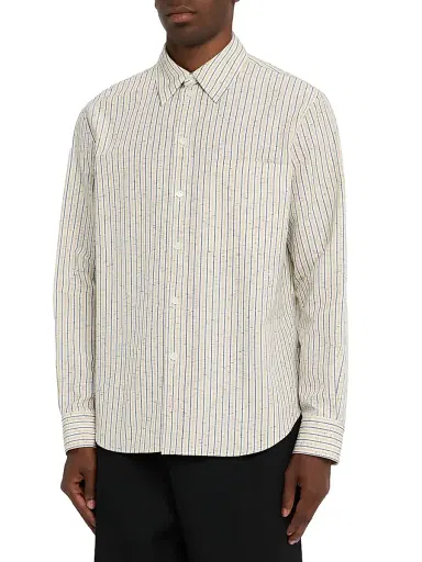 Bottega Veneta Men's Striped Cotton-Linen Blend Long-Sleeve Shirt | Thumbnail 3 Bottega Veneta Men's Striped Cotton-Linen Blend Long-Sleeve Shirt | Thumbnail 3