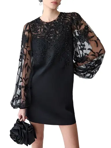 Carolina Herrera Women's Embellished Lace Puff-Sleeve Cocktail Dress - Black Multi | Thumbnail 3 Carolina Herrera Women's Embellished Lace Puff-Sleeve Cocktail Dress - Black Multi | Thumbnail 3