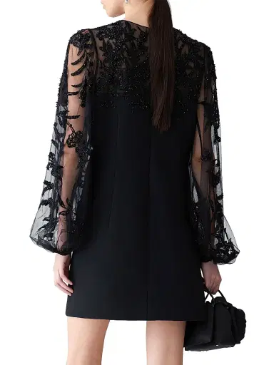Carolina Herrera Women's Embellished Lace Puff-Sleeve Cocktail Dress - Black Multi | Thumbnail 4 Carolina Herrera Women's Embellished Lace Puff-Sleeve Cocktail Dress - Black Multi | Thumbnail 4