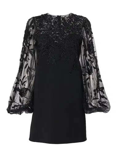 Carolina Herrera Women's Embellished Lace Puff-Sleeve Cocktail Dress - Black Multi | Thumbnail 1 Carolina Herrera Women's Embellished Lace Puff-Sleeve Cocktail Dress - Black Multi | Thumbnail 1
