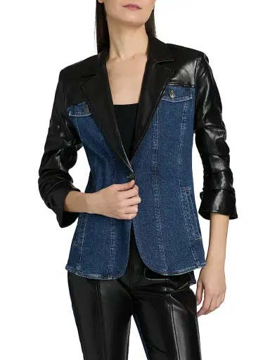Cinq à Sept Women's Remmy Faux-Leather Panel Blazer - Oceane | Thumbnail 3 Cinq à Sept Women's Remmy Faux-Leather Panel Blazer - Oceane | Thumbnail 3