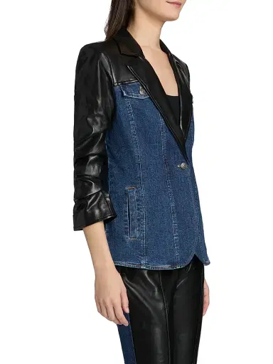 Cinq à Sept Women's Remmy Faux-Leather Panel Blazer - Oceane | Thumbnail 4 Cinq à Sept Women's Remmy Faux-Leather Panel Blazer - Oceane | Thumbnail 4