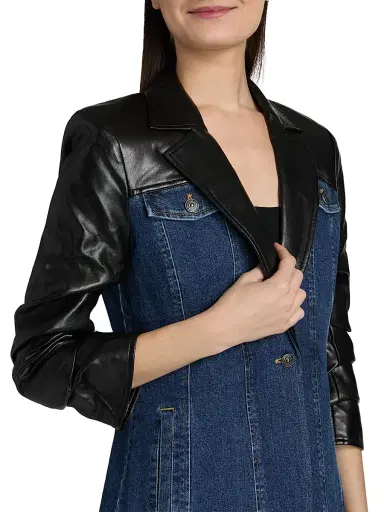Cinq à Sept Women's Remmy Faux-Leather Panel Blazer - Oceane | Thumbnail 6 Cinq à Sept Women's Remmy Faux-Leather Panel Blazer - Oceane | Thumbnail 6